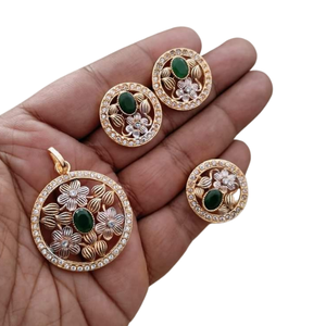 Nouveau collier et boucles d'oreilles en zircon plaqué or 18 carats tendance et luxueux de style antique, ensemble de bijoux pour femmes, mariages, fêtes, Eid Pakistan - Product Image 1