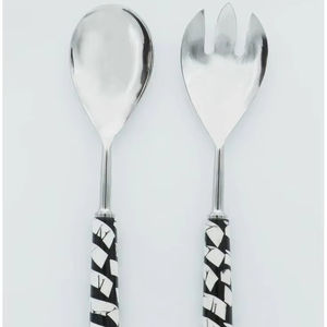 Juego de servidor de ensalada de acero inoxidable de alto brillo con borde contemporáneo y estilo clásico, ideal para todo tipo de ensaladas - Product Image 1