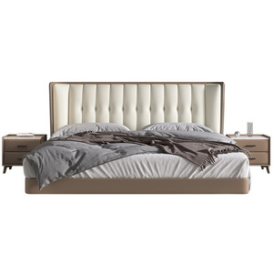 Italian Style King Size Leather <strong>Bed</strong> with Upholstered Headboard Light Luxury Minimalist Design for Master Bedroom or <strong>Guest</strong> Room - Product Image 6