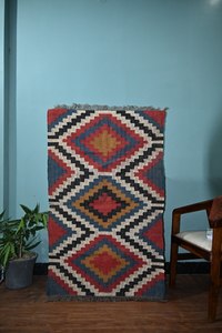 4x6 Ft Wool Jute Kilim Runner Rug Customizable Color Geometric Pattern Washable Handmade Vintage Boho Home Decor Medium Pile - Product Image 6