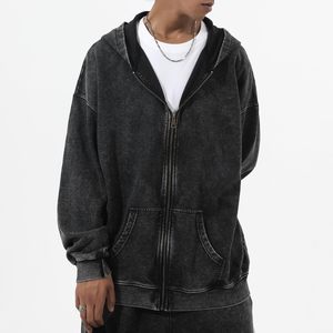 OEM Heavy Nueva moda Streetwear Impresión digital Vintage Lavado ácido Sudor desgastado Hip Hop Estilo Sun Faded Sudadera con capucha Hombres - Product Image 4