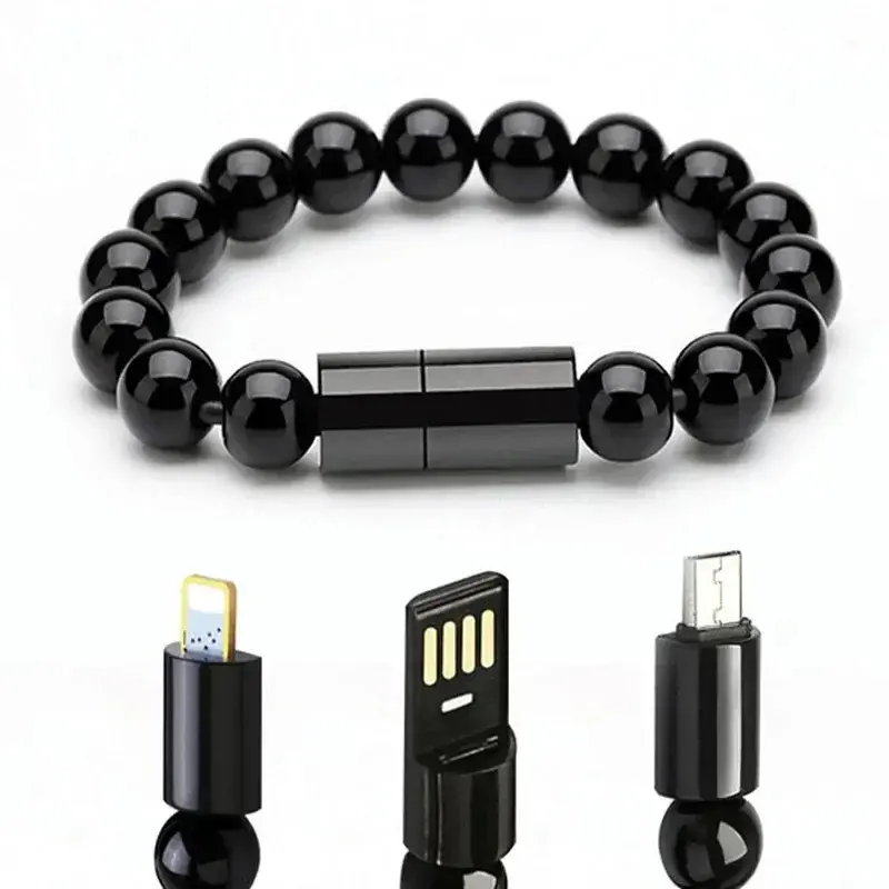 Hot selling Portable USB Bracelet Beads Charging Cable Bracelet data cable for Type C Micro USB Android Phone