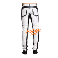 Pantalons en cuir pour hommes personnalisés, pantalons empilés, punk, hip hop, broderie, patch, pantalons en cuir pour hommes