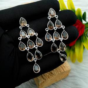 925 Sterling Silver <b>Fine</b> <b>Stud</b> <b>Earrings</b> Handmade Gift for Her-Natural Smoky Quartz Silver Jewelry with Gemstone E0008-GS - Product Image 4