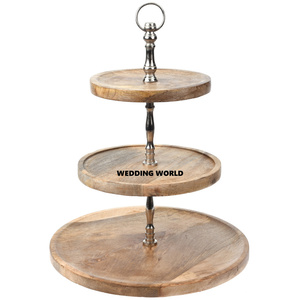 Soporte de pastel de madera de forma redonda de tres neumáticos, artículos para el hogar y el Hotel hechos a mano de calidad Premium, soporte de pastel de madera de diseñador elegante clásico - Product Image 6