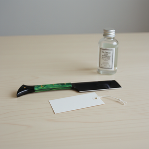 มีดโกนตรงสแตนเลสสีดำ ใบมีดปลายแหลมแบบเต็มด้าม ขอบเรียบ คุณภาพอุตสาหกรรม ด้ามไม้สีเขียว รองรับ ODM OEM - Product Image 5