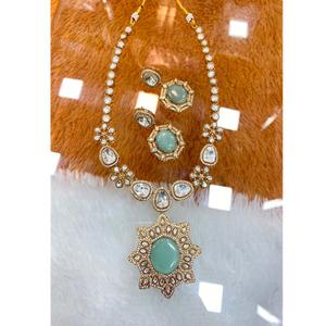 Premium Gold Plated Stone Kundan CZ Diamond <b>Necklace</b> <b>Set</b> With Earrings <b>Bridal</b> Jewelry Gift for Wedding & Festive Occasions - Product Image 1