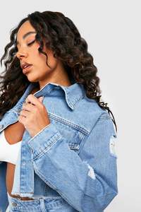 Veste en jean décontractée surdimensionnée bleu clair brodée et imperméable personnalisée pour hommes et femmes, prête à porter 100% - Product Image 3