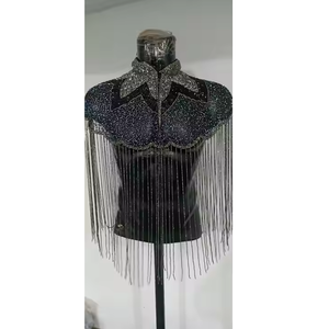 Robe poncho de soirée courte de style vintage pour femmes, support élégant, grande taille, paillettes brodées, appel féminin pour le printemps - Product Image 3