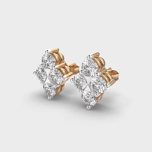 Boucles d'oreilles clous en diamants de laboratoire, taille ronde, quatre pierres, en or blanc/rose/jaune 18 carats plaqué rhodium, cadeau - Product Image 2