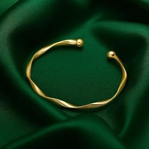Junjiang ZB0035 motif torsadé en laiton plaqué or/argent de haute qualité avec extrémité sphérique manchette Endanbale ouverte pour femmes Bangl - Product Image 5