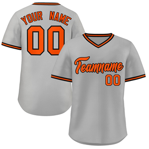 Camiseta de béisbol gris personalizada con ribete negro naranja, número de nombre personalizado, uniformes de equipo de tela transpirable, manga corta impresa - Product Image 1