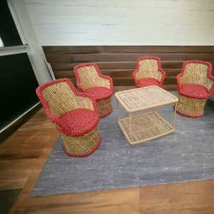 ชุดรับประทานอาหารไม้ไผ่หวายโต๊ะสี่เหลี่ยมผืนผ้าพร้อมเก้าอี้4ตัวเฟอร์นิเจอร์กลางแจ้ง - Product Image 5