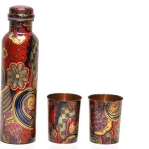 Bouteille en cuivre imprimée émaillée pour jus de fruits, ustensiles de cuisine, bouteille d'eau en cuivre pour boire des jus, bienfaits pour la santé, bouteille d'eau en cuivre de table - Product Image 5