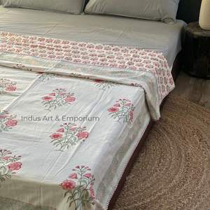 Algodón suave rosa impreso dohar mano bloque estampado Boho jaipuri manta doble Dohar - Product Image 5