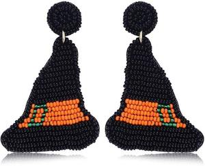 Sombrero de bruja, cuentas de semillas bordadas, pendientes de Halloween, el mejor diseño, cuentas de semillas bordadas, pendientes de Halloween, pendientes más vendidos J H - Product Image 1