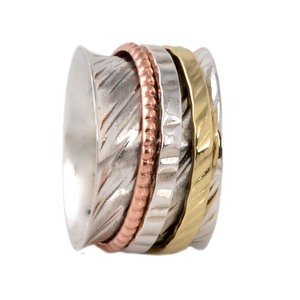 925 argent Sterling Unique 3 tons Spinner anneau Fine mode lunette réglage bijoux pour mariages argent doré laiton en gros - Product Image 2