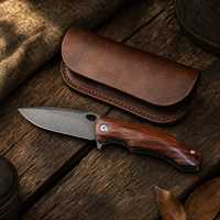 Couteau pliant Crucible Wootz Steel 60 HRC, traité thermiquement sous vide, manche en bois de fer du désert, 18 cm, ouverture par flipper, trou pour le pouce, couteau de poche