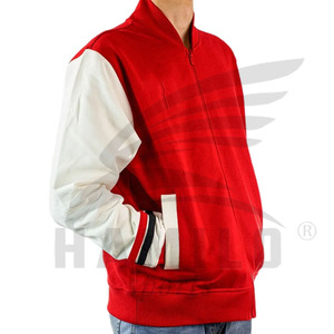 เสื้อแจ็คเก็ตบอมเบอร์ผู้ชาย HAMILO สีแดงขาว ไซส์ใหญ่ คอตั้ง ติดกระดุม ปักโลโก้ สวมใส่สบายในฤดูหนาว แต่งขอบด้วยขนมิงค์ - Product Image 5