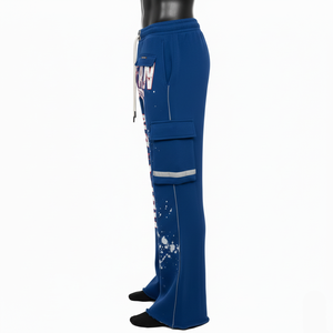 Pantalones de Chándal de Algodón y Poliéster de Primera Calidad, Pantalones Deportivos Azules con Paneles Cargo y Estampado Personalizado con Logotipo, Pantalones de Chándal para Hombre - Product Image 3