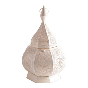 Lanterne marocaine en verre et fer blanc faite à la main, élégante et moderne, porte-bougie, éclairage au sol, pilier, maison, hôtel, jardin - Product Image 4