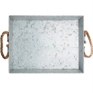 Plateau décoratif carré vintage américain en tôle de fer galvanisée avec poignées en corde Plateau de service à fruits et à bière pour usage domestique - Product Image 3