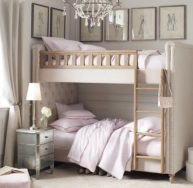 Semplici letti a castello imbottiti di lusso per bambini in tessuto letti alti-bassi per Hotel B & B camera da letto genitori-bambini