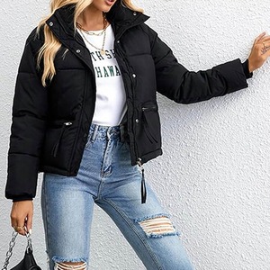 Chaqueta acolchada Reversible de invierno de nuevo estilo para mujer, abrigo transpirable de patrón sólido, lona cruda rellena de poliéster corto de talla grande - Product Image 2