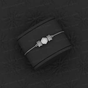 Superb Quality Solid 925 Sterling Silver Rectangle Hexagon Dog Pow Semi-Mount Bracelet 18K Gold Plated Resin <b>Ashes</b> Keepsake - Product Image 3