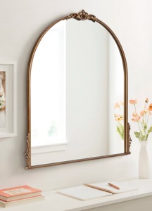 <b>Vintage</b> Antique <b>Gold</b> Square Art Deco Wall <b>Mirror</b> with Ornate Scroll Crest and Corner Flourish for Wedding Mantle Entryway - Product Image 5