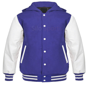 OEM เสื้อแจ็คเก็ตเบสบอลมีฮู้ดสำหรับผู้ชาย, แจ็คเก็ตเบสบอลตัวอักษรสีเหลืองกับสีขาวแขนหนังแท้แจ็กเก็ตอุ่นในฤดูหนาว - Product Image 6