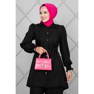 Hijab Ceinturé 2 Pièces Ensemble Noir - Product Image 1