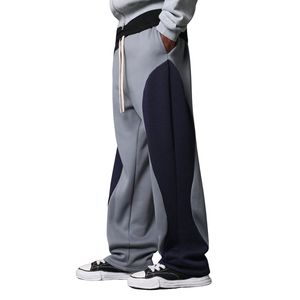 Nouveau pantalon de survêtement en coton lourd à jambes larges, bicolore, style décontracté, coupe droite, grande taille, pantalon de survêtement pour homme - Product Image 4