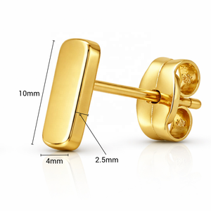 Boucles d'oreilles rectangulaires minimalistes JJ BRAVO en or jaune 14 carats pour femmes et hommes, bijoux géométriques faits à la main de haute qualité en deux tailles - Product Image 3