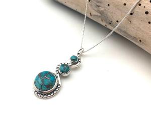 Colgante de piedras preciosas turquesa de Plata de Ley 925, joyería hecha a mano de plata estilo bohemio, joyería colgante para mujer, regalo de boda, esposa - Product Image 3