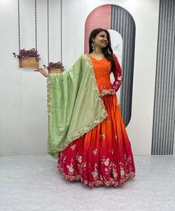 Sezy festivo musulmán Lehenga Choli bordado espejo trabajo vestido de baile silueta de talla grande gasa para boda ropa de fiesta nupcial - Product Image 3