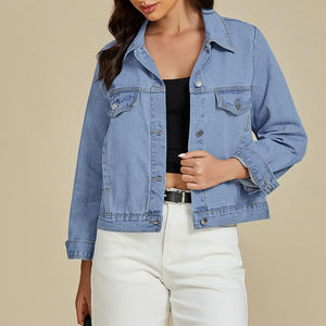 เสื้อแจ็กเก็ตยีนส์แขนยาวสำหรับผู้หญิงแจ็กเก็ตยีนส์มีกระเป๋าด้านหน้าออกแบบได้ตามต้องการ - Product Image 5