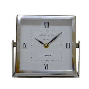 Horloge de table carrée en acier inoxydable de luxe |   Horloge de bureau décorative de style antique |   Affichage numérique Mouvement électronique Décoration intérieure - Product Image 3