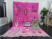 Hermosa y auténtica alfombra Boujaad 8x10, alfombra marroquí hecha a mano, alfombra de lana elegante tejida fucsia Bohemia bereber abstracta única a bajo precio