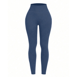 Mallas de gimnasio de secado rápido con estampado personalizado para mujer, pantalones de Yoga de cintura alta para entrenamiento informal, deportes, patrón sólido, costuras de diamantes de imitación - Product Image 1