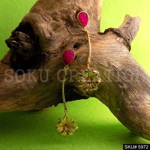 <b>Gold</b> Plated Gemstone Drop and <b>Dangle</b> Statement Design <b>Earrings</b> SKU5972 for Fashion Accessory - Product Image 2