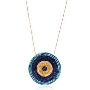Colgante de piedra turquesa con forma redonda, diseño de ojo turco, joyería de plata 925 al por mayor - Product Image 2