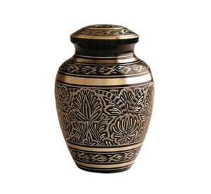 Urne de crémation pour animaux de compagnie en laiton de 5 pouces noir et or Design urne commémorative en laiton gravée royale à vendre - Product Image 3