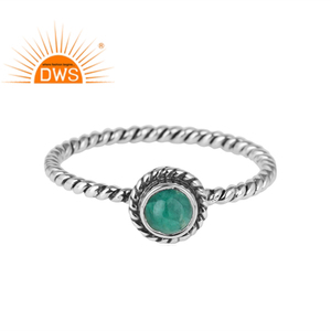 แหวนเงินแท้สเตอร์ลิงออกซิไดซ์ประดับพลอยอะมาโซไนต์ธรรมชาติ ดีไซน์หรูหรา สามารถสวมซ้อนกันได้ ผลิตโดยผู้ผลิตเครื่องประดับตามสั่ง - Product Image 1