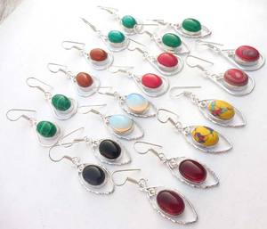 Handmade 925 Sterling Silver <b>Dangle</b> <b>Earring</b> Natural Mix Gems 10X12mm Oval Shape Wire Wrapped Set For Anniversary Gift For Women - Product Image 3