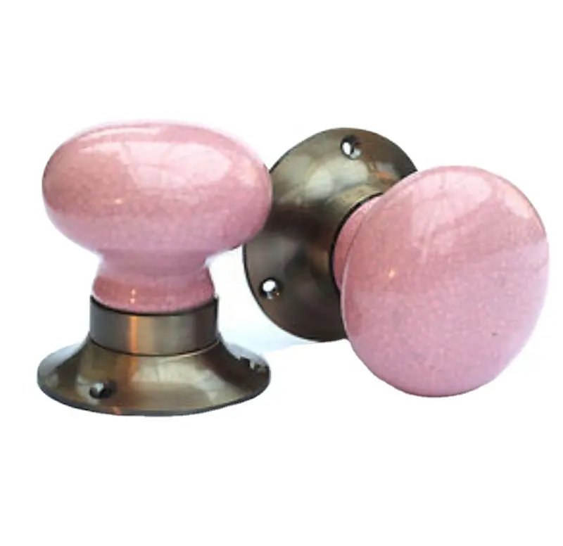 Botão de cerâmica rosa do vintage, antigo fechadura de cerâmica maçanetas de porta com fecho de cerâmica