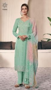 New Latest Catalogue Moonga <b>Silk</b> Fancy Thread Work Top Dull Santoon Pant Chiffon Printed Art Dupatta Export Indian Pakistani - Product Image 4