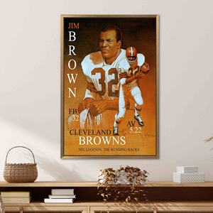 Obra de arte de Jim Brown: Lienzo impreso para aficionados de los Browns, motivación, decoración para la sala de estar, con marco dorado - Product Image 1