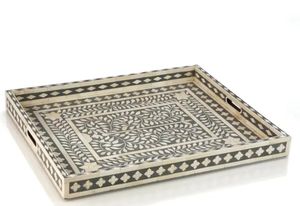 Plateau de service en bois fait main avec incrustations d'os, non toxique et durable, plateau décoratif pour la salle à manger et la décoration de table - Product Image 2