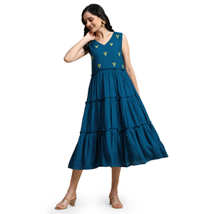 Robe midi respirante anti-rides pour femmes Trendmalls, manches 3/4, rayonne, style formel, motif uni, teinture unie, taille naturelle - Product Image 1